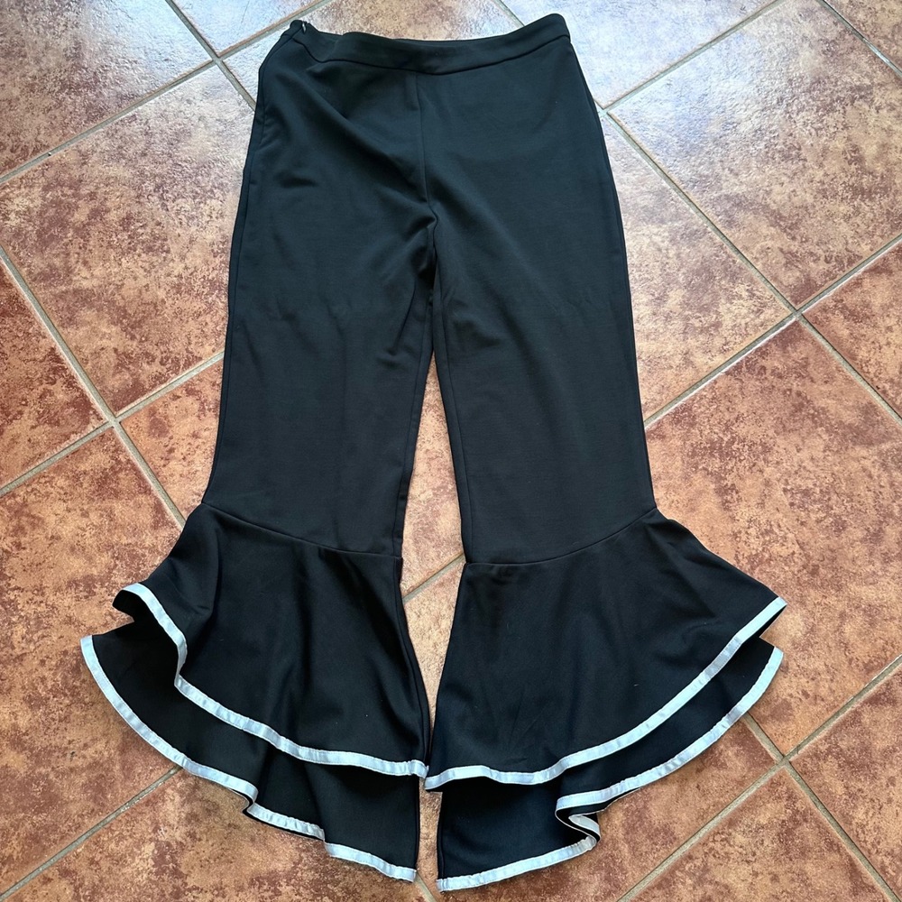Bloomer Ruffle Hem Tiered Flare Pants Women Size M Black